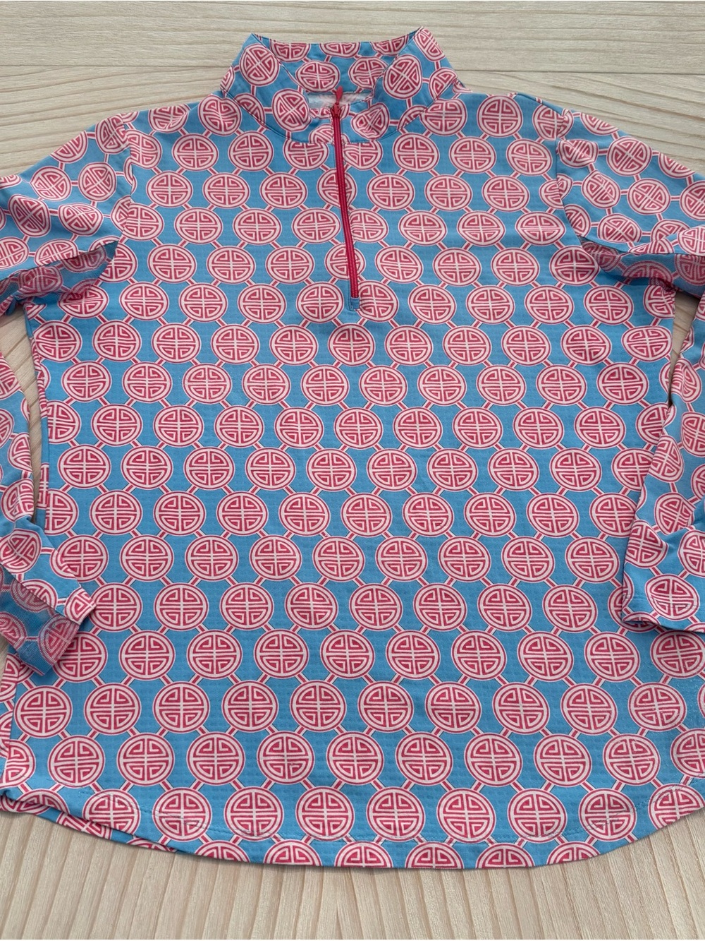 IBKUL Pink and Blue Long Sleeve Zip Polo